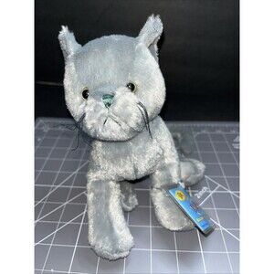 GANZ Webkinz Charcoal Cat Gray Long Tail Plush Stuffed Animal Toy WITHCode HM152